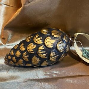Christmas Ornament Elegant Antique Gold and Black Pinecone Glass
